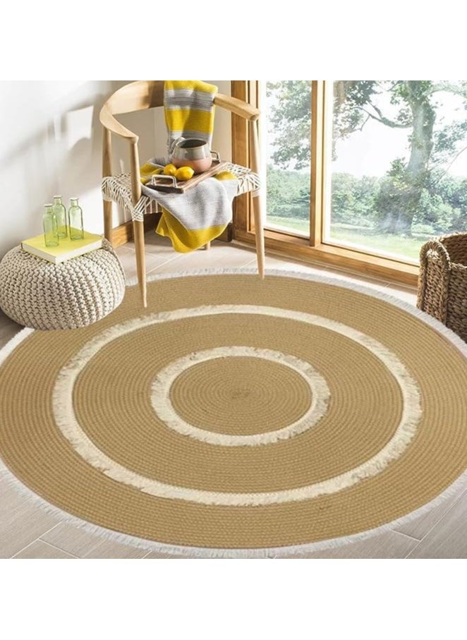HOME TASTE TOMSUN Handwoven Round Jute Rug Natural Beige Circular Area Mat with Fringed Edge  - Image 4