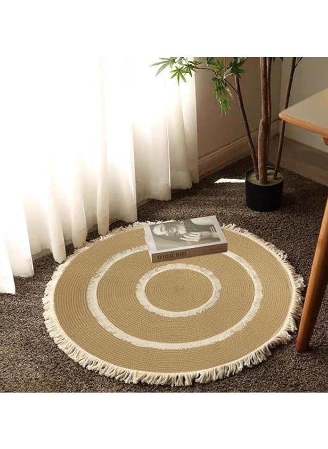 HOME TASTE TOMSUN Handwoven Round Jute Rug Natural Beige Circular Area Mat with Fringed Edge  - Image 5