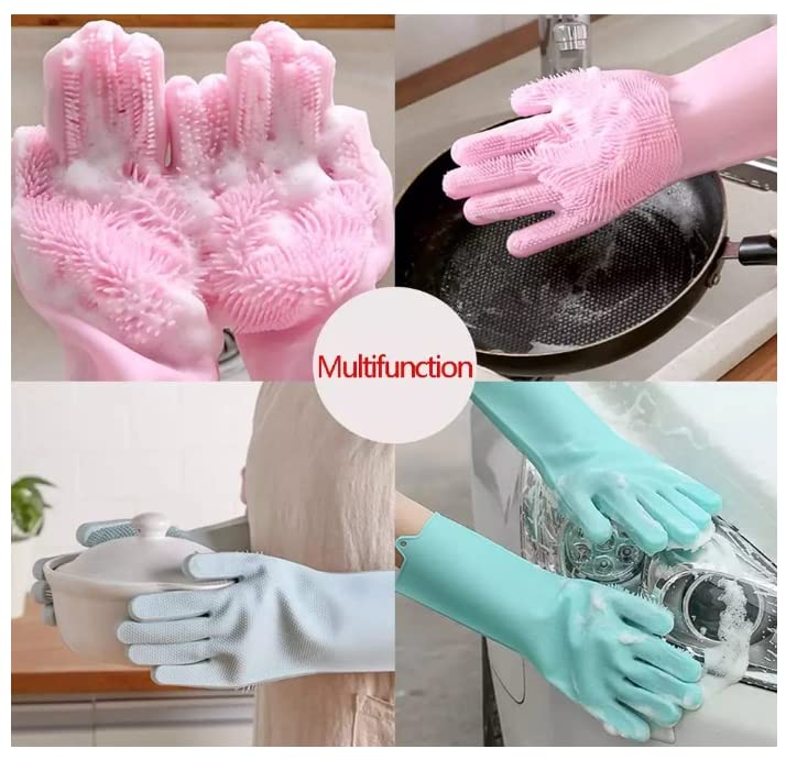 JRJ Silicone Gloves for Dish Washing Pet Grooming Vehicle Washing Microwave Oven Pack of 1 Multicolor Generic JRJ - Image 4