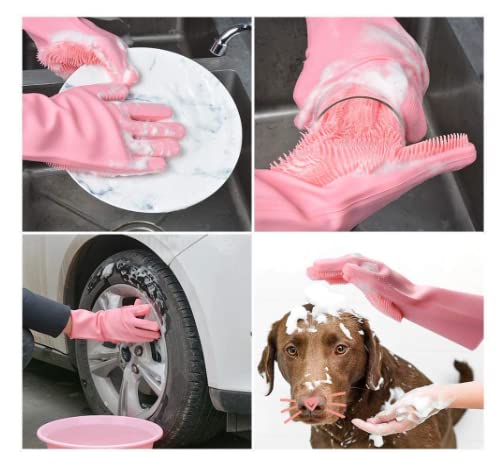 JRJ Silicone Gloves for Dish Washing Pet Grooming Vehicle Washing Microwave Oven Pack of 1 Multicolor Generic JRJ - Image 3