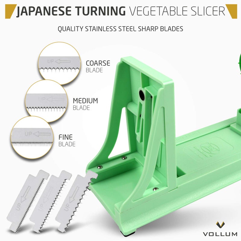 Vollum Japanese Turning Vegetable Spiralizer, Veggie Spiralizer For Fresh Zucchini, Squash, Butternut Squash with 1 Straight-Edged Blade and 3 Serrated Blades Multiple - Image 4