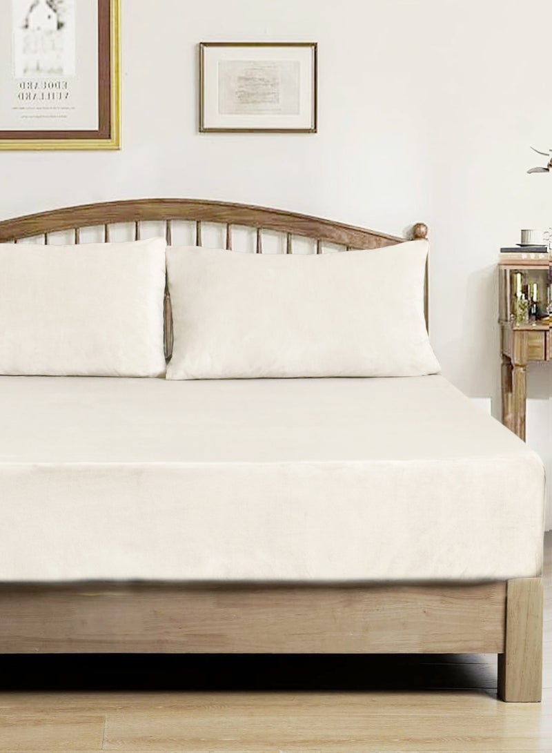 Master Home Textile Velvet Fitted Sheet Set, Queen Size - 3PCS,Fits 160 x 200 cm Bed, Soft & Cozy - Image 1