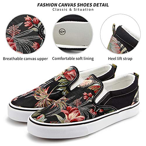XRH Women's Slip on Shoes Fashion Canvas Sneakers Low Top Casual Shoes Non Slip Loafers (Black Embroidery, US5) - Image 3