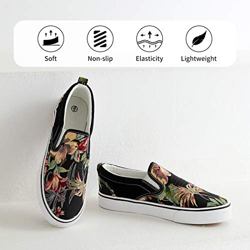 XRH Women's Slip on Shoes Fashion Canvas Sneakers Low Top Casual Shoes Non Slip Loafers (Black Embroidery, US5) - Image 2