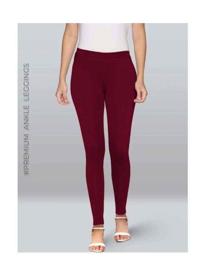 Lyra Maroon Ankle Length Leggings | Free Size | Pack of 1  - Image 2