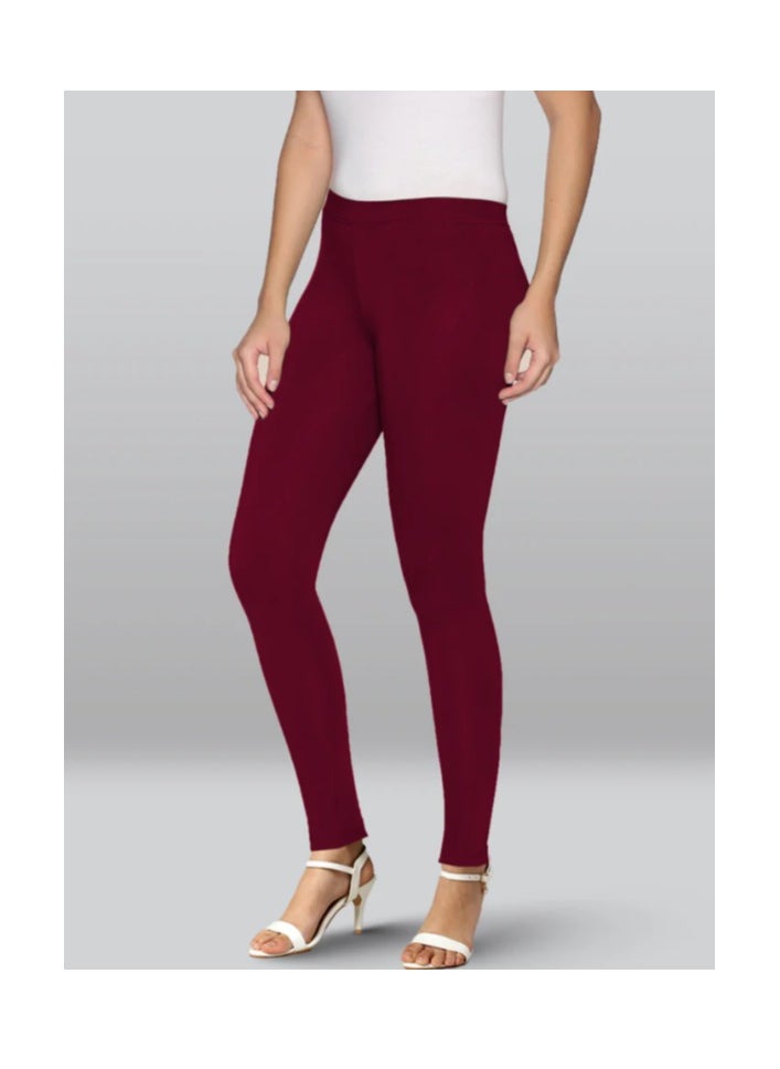 Lyra Maroon Ankle Length Leggings | Free Size | Pack of 1  - Image 1