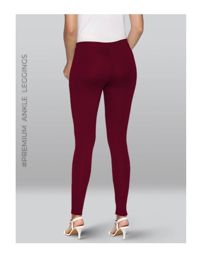 Lyra Maroon Ankle Length Leggings | Free Size | Pack of 1  - Image 4