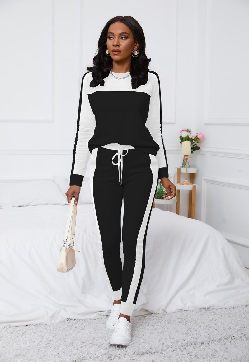 HBQ Womenâ€˜s Color Block 2 Piece Outfits Casual Travel Sweatsuits Lounge Sets 2025 Fall Fashion-Stripe-XXL - Image 3