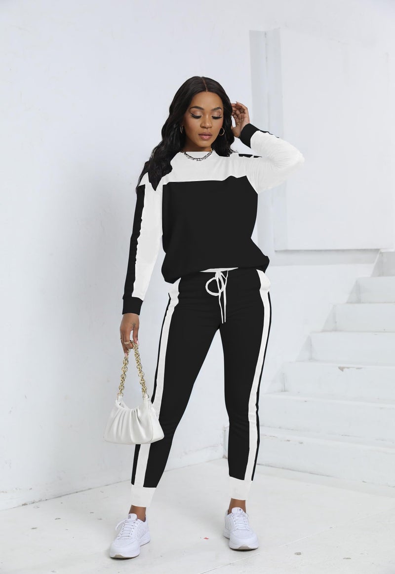 HBQ Womenâ€˜s Color Block 2 Piece Outfits Casual Travel Sweatsuits Lounge Sets 2025 Fall Fashion-Stripe-XXL - Image 5
