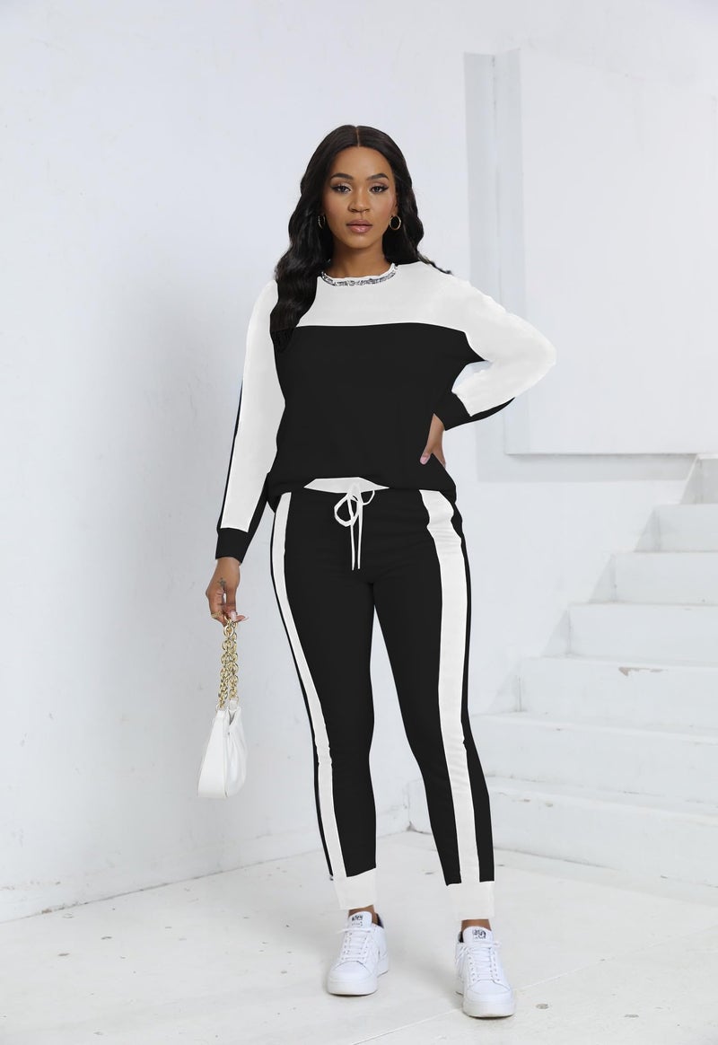 HBQ Womenâ€˜s Color Block 2 Piece Outfits Casual Travel Sweatsuits Lounge Sets 2025 Fall Fashion-Stripe-XXL - Image 2
