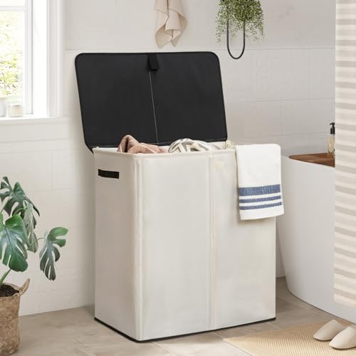WOWLIVE Laundry Hamper with Lid,160L Large Laundry Basket 3 Section with Removable Washing Bags,Collapsible Waterproof Dirty Clothes Hamper for Laundry Room Bathroom Dorm,Beige - Image 3