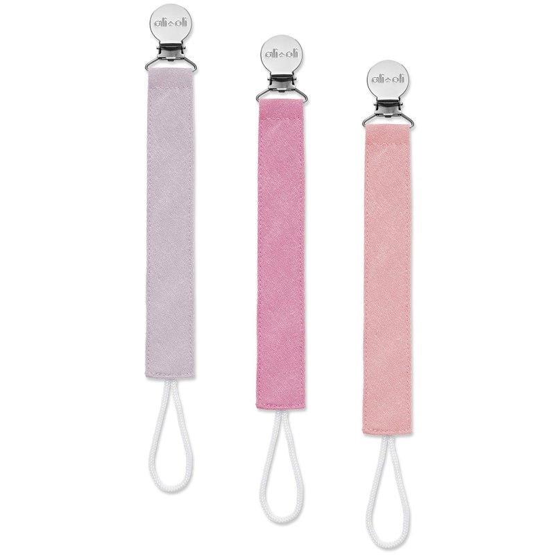 Ali+Oli Linen Strap Pacifier Clip (Flamingo) Set of 3 (10" x 1") Baby Pacifier Holder for Newborn Pacifiers & Teethers, Binky Clips, Silicone-Free Pacifier Clips - Image 1