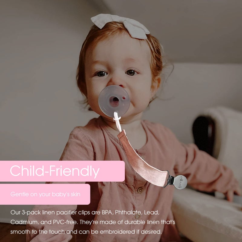 Ali+Oli Linen Strap Pacifier Clip (Flamingo) Set of 3 (10" x 1") Baby Pacifier Holder for Newborn Pacifiers & Teethers, Binky Clips, Silicone-Free Pacifier Clips - Image 5