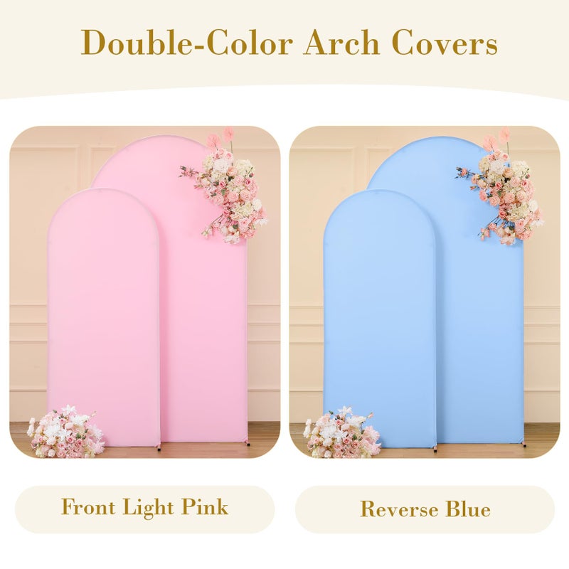 Suppromo Pink and Blue Arch Cover 2 Set- 7.2 and 6ft Gender Reveal Arch Backdrop Cover Spandex Arch Stand Covers for Baby Shower Boys or Girls Birthday Party Banquet Photo Background Decorations - Image 2