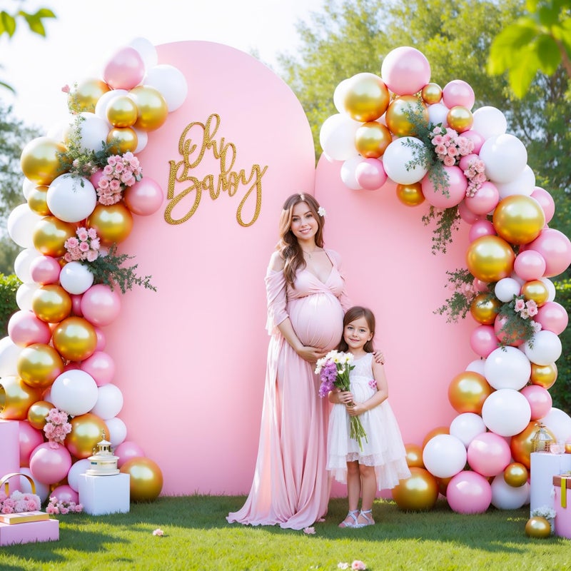 Suppromo Pink and Blue Arch Cover 2 Set- 7.2 and 6ft Gender Reveal Arch Backdrop Cover Spandex Arch Stand Covers for Baby Shower Boys or Girls Birthday Party Banquet Photo Background Decorations - Image 4