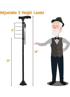 MIRFA Adventure-Ready Folding Cane: LED Light, Adjustable, Cushioned T Handle, Pivoting Quad Base – Ideal for Hiking, Mountain Climbing, and Backpacking  - Image 4