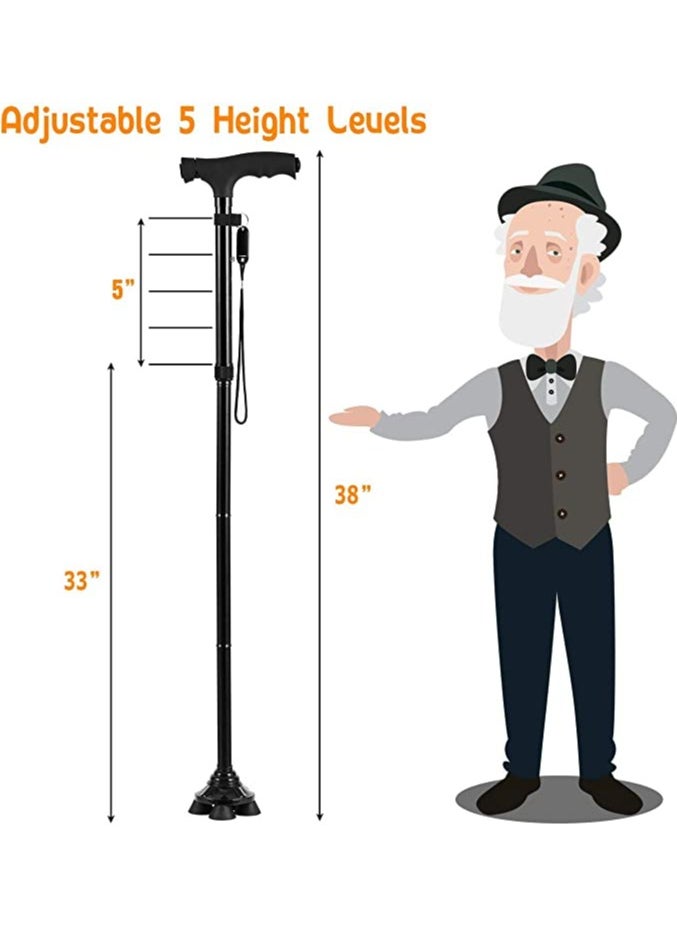 MIRFA - Adventure-Ready Folding Cane: LED Light, Adjustable, Cushioned T Handle, Pivoting Quad Base – Ideal for Hiking, Mountain Climbing, and Backpacking - Image 1