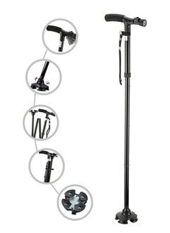 MIRFA Adventure-Ready Folding Cane: LED Light, Adjustable, Cushioned T Handle, Pivoting Quad Base – Ideal for Hiking, Mountain Climbing, and Backpacking  - Image 1
