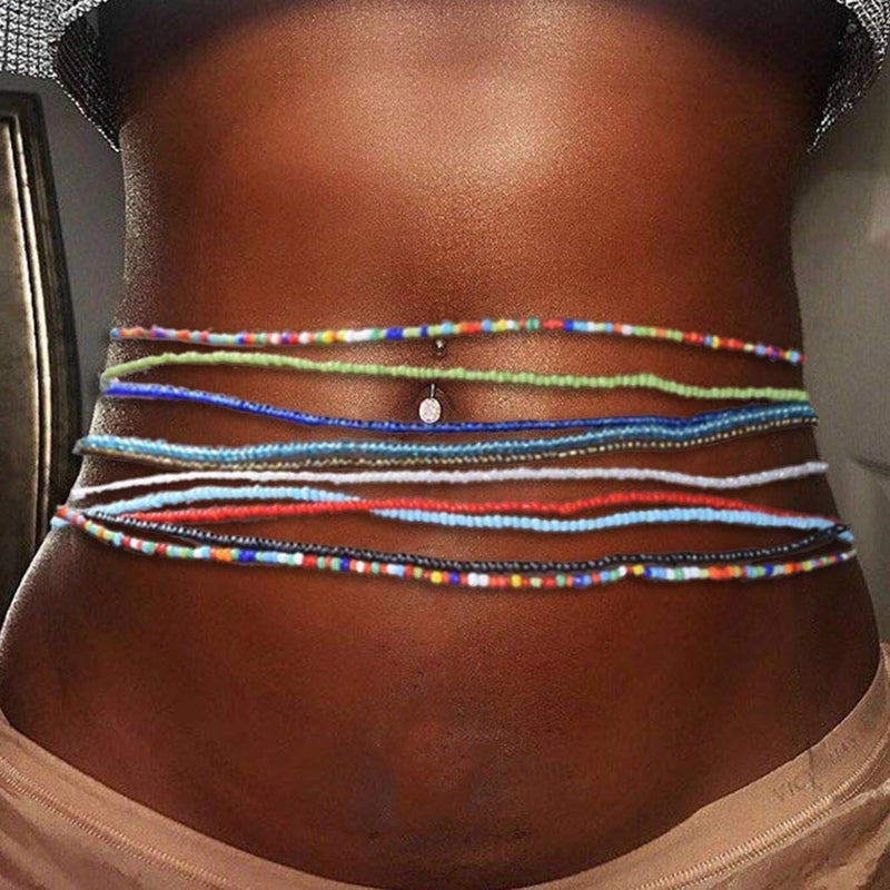 ACEDRE خرز الخصر من أسييدري للنساء سلسلة خرز بطبقات سلسلة خصر مرنة مجوهرات شاطئية إكسسوار للجسم للنساء (عبوة من 10) (نمط 1) - Image 1