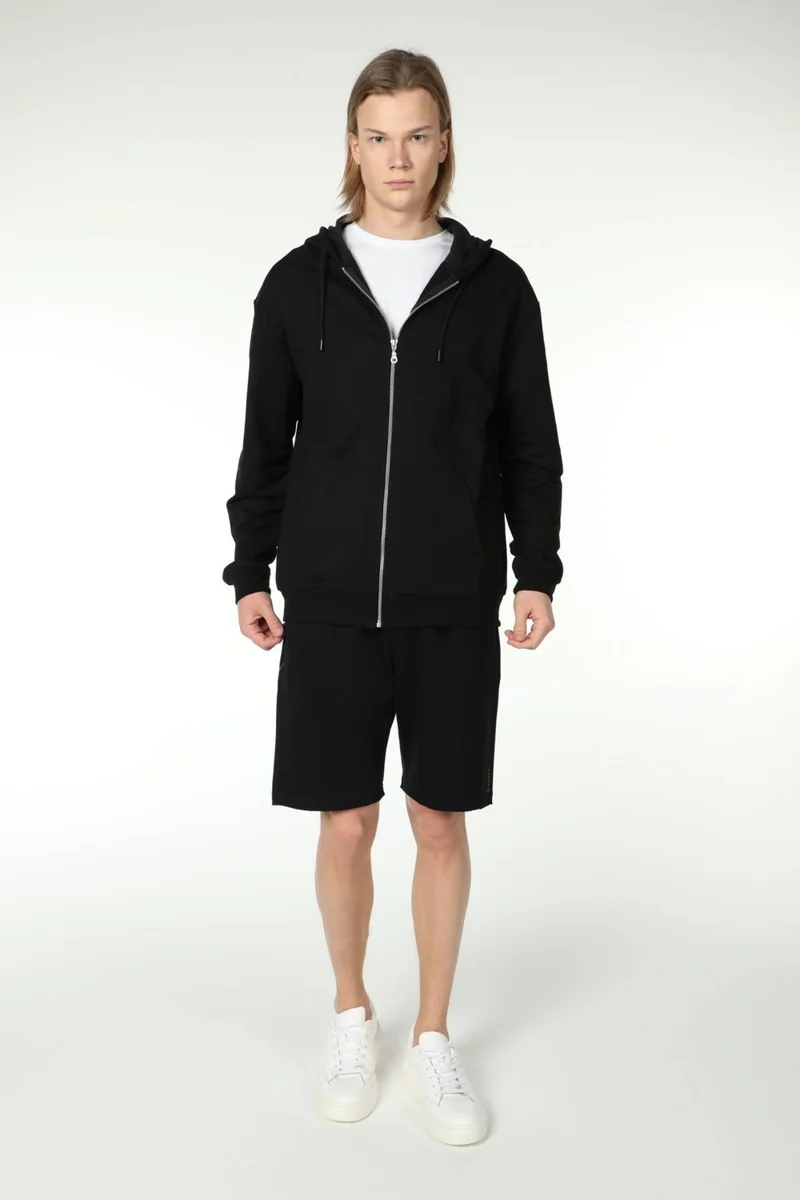 Defy's Men's Hooded Zippered Oversize Sweatshirt Black