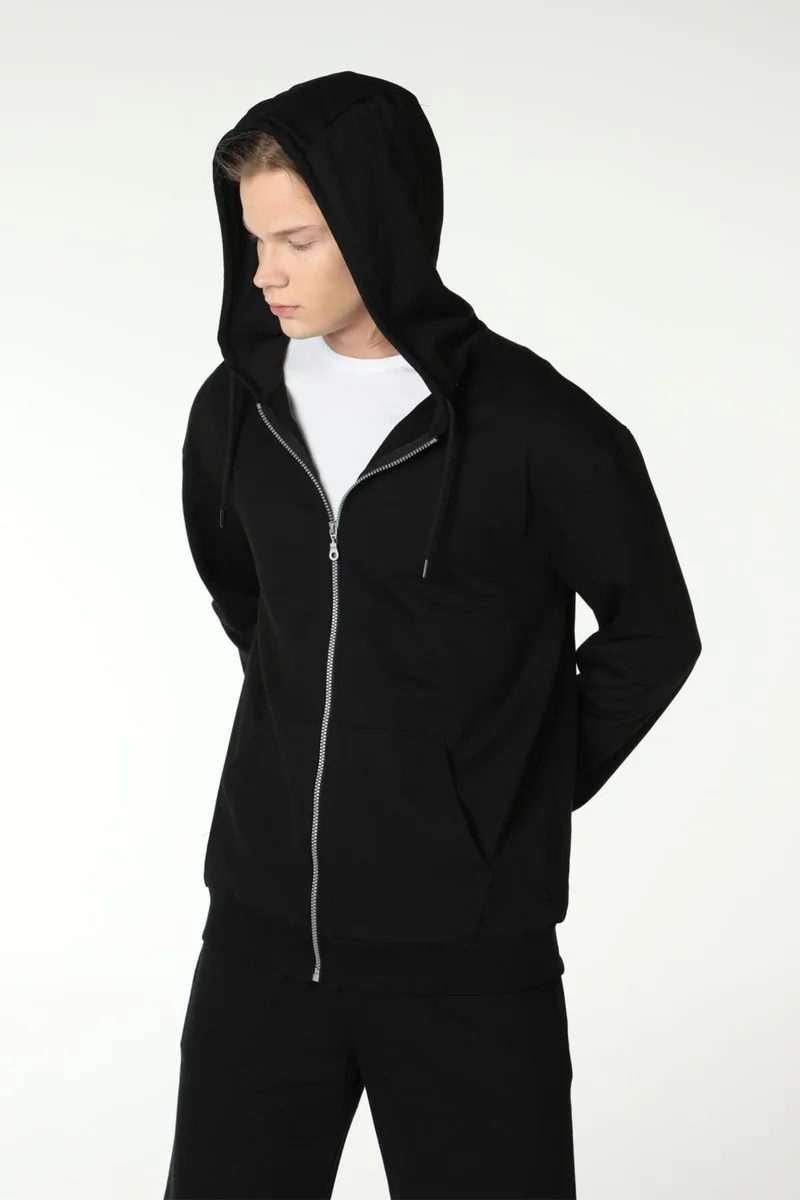Defy's Men's Hooded Zippered Oversize Sweatshirt Black