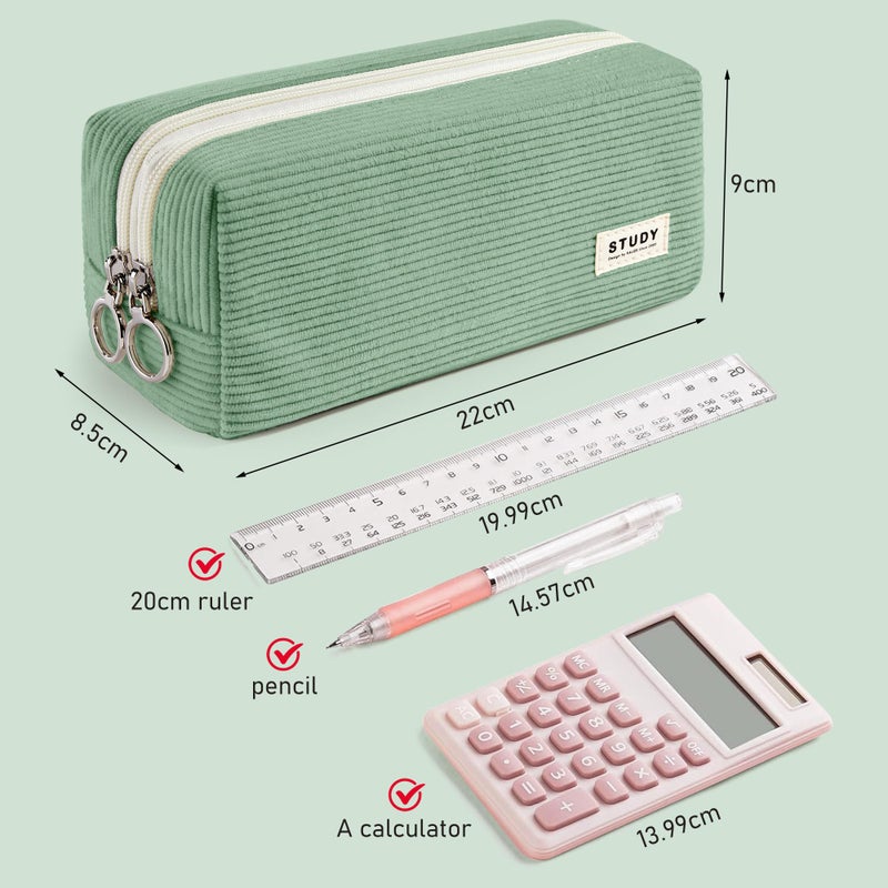 KALIDI FANCY FOREST KALIDI Large Pencil Case Corduroy Pencil Pouch Box Cute School Supplies for Teen Girls Boys, Green - Image 5