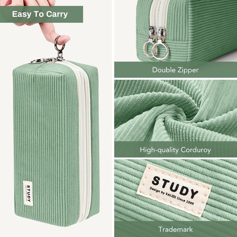 KALIDI FANCY FOREST KALIDI Large Pencil Case Corduroy Pencil Pouch Box Cute School Supplies for Teen Girls Boys, Green - Image 3