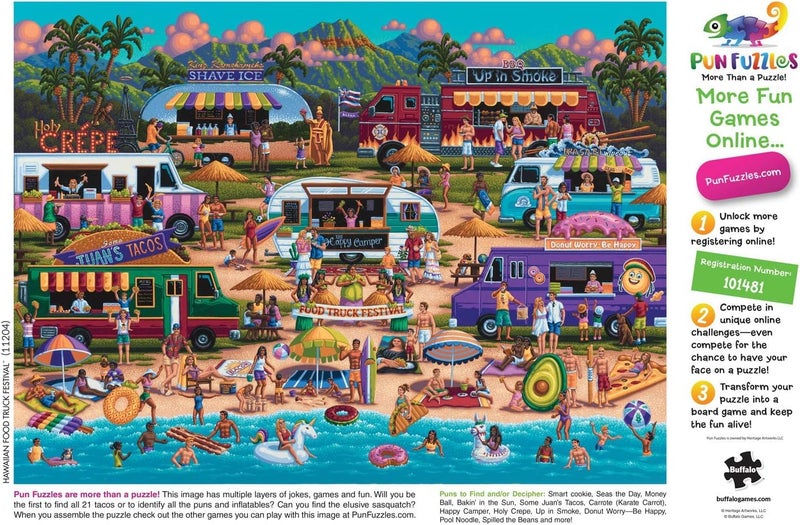 Buffalo Games - Pun Fuzzles - Hawaiian Food Truck Festival - 1000 Piece Jigsaw Puzzle For Adults -Challenging Puzzle Perfect for Game Nights - Finished Size is 26.75 x 19.75 - Image 5