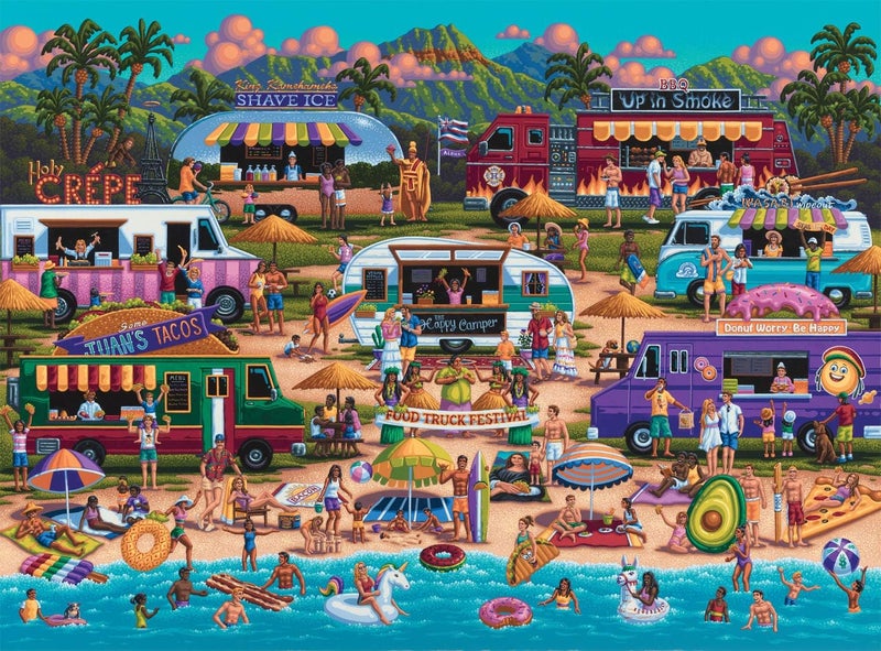 Buffalo Games - Pun Fuzzles - Hawaiian Food Truck Festival - 1000 Piece Jigsaw Puzzle For Adults -Challenging Puzzle Perfect for Game Nights - Finished Size is 26.75 x 19.75 - Image 2