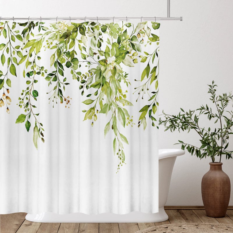 Tititex Fragile Sprout Grass Green Eucalyptus Shower Curtain Sets  Watercolor Leaves on The Top Plant with Floral Bathroom Decoration 72x72 Inch with Hooks - Image 3