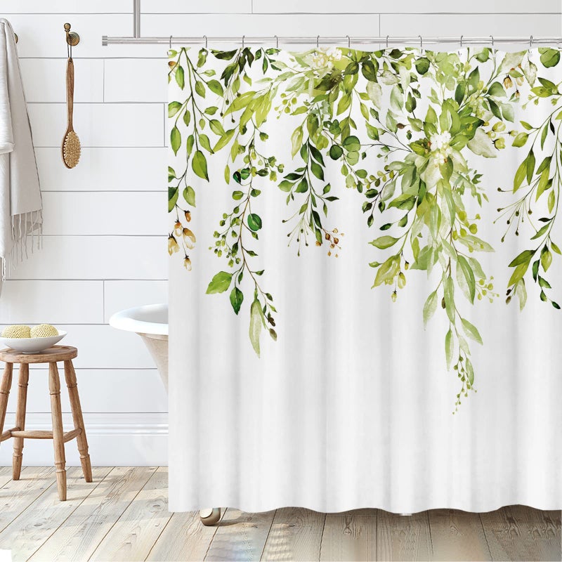 Tititex Fragile Sprout Grass Green Eucalyptus Shower Curtain Sets  Watercolor Leaves on The Top Plant with Floral Bathroom Decoration 72x72 Inch with Hooks - Image 2