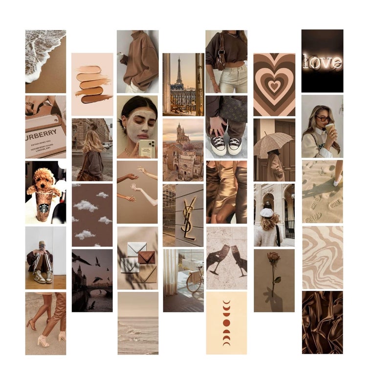 Kitty Cat Brown Aesthetic Wall Collage Kit for Room Decor Set of 30 Aesthetic Posters 300 GSM Water Resistant Paper Size 4x6 Inch Unframed Comes With Double Sided Tape 30