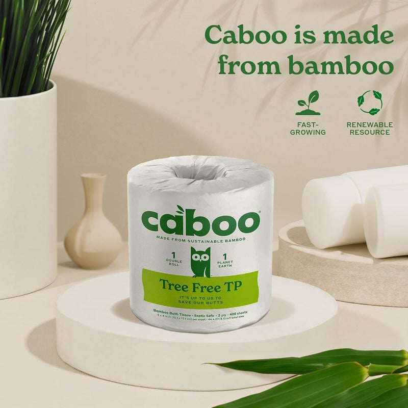 CABOO Tree Free Toilet Paper, Septic Safe Bath Tissue, Soft 2 Ply Sheets, 300 Sheets Per Roll, 16 Double Rolls - Image 4