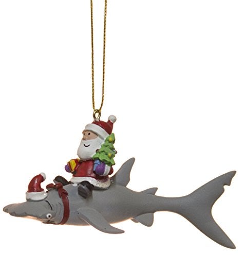 Cape Shore Santa Riding Hammerhead Shark Coastal Deep Sea Christmas Holiday Ornament - Image 1