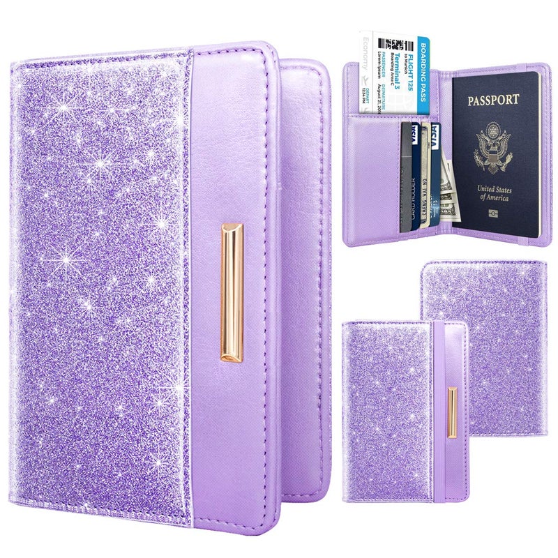Coco Rossi Passport Holder Cover,Traveling Passport Case Glitter Cute Passport Wallet for Women Purple - Image 2