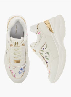 Women Floral Print Sneakers with Lace-Up Closure