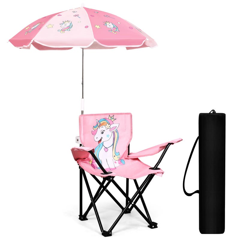 Burbell Outdoor Toddler Camping Chair with Umbrella Foldable Beach Chairs with Safety Lock for Kids Waterproof Lawn Kids Folding Chair for Outside Beach Travel(Unicorn) - Image 1