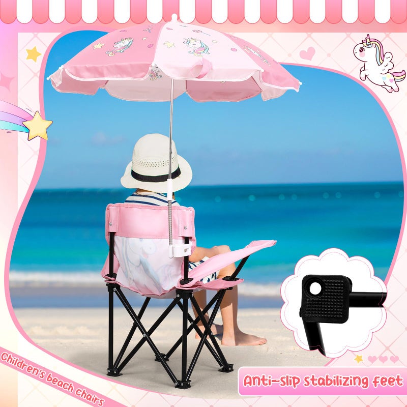Burbell Outdoor Toddler Camping Chair with Umbrella Foldable Beach Chairs with Safety Lock for Kids Waterproof Lawn Kids Folding Chair for Outside Beach Travel(Unicorn) - Image 4