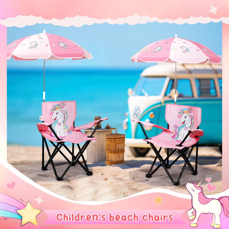 Burbell Outdoor Toddler Camping Chair with Umbrella Foldable Beach Chairs with Safety Lock for Kids Waterproof Lawn Kids Folding Chair for Outside Beach Travel(Unicorn) - Image 5