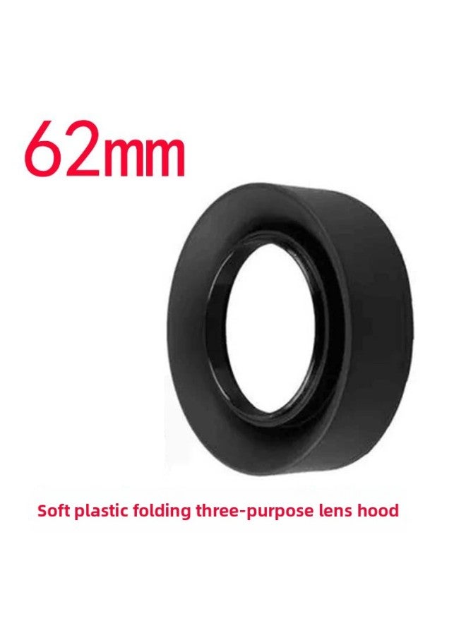 Generic 49/52/5558/62/6772/77/82 Wide-angle Medium Telephoto Lens Universal Soft Rubber Three-use Folding Hood-Body Color:Soft Glue Three-purpose Cover 62  - Image 1