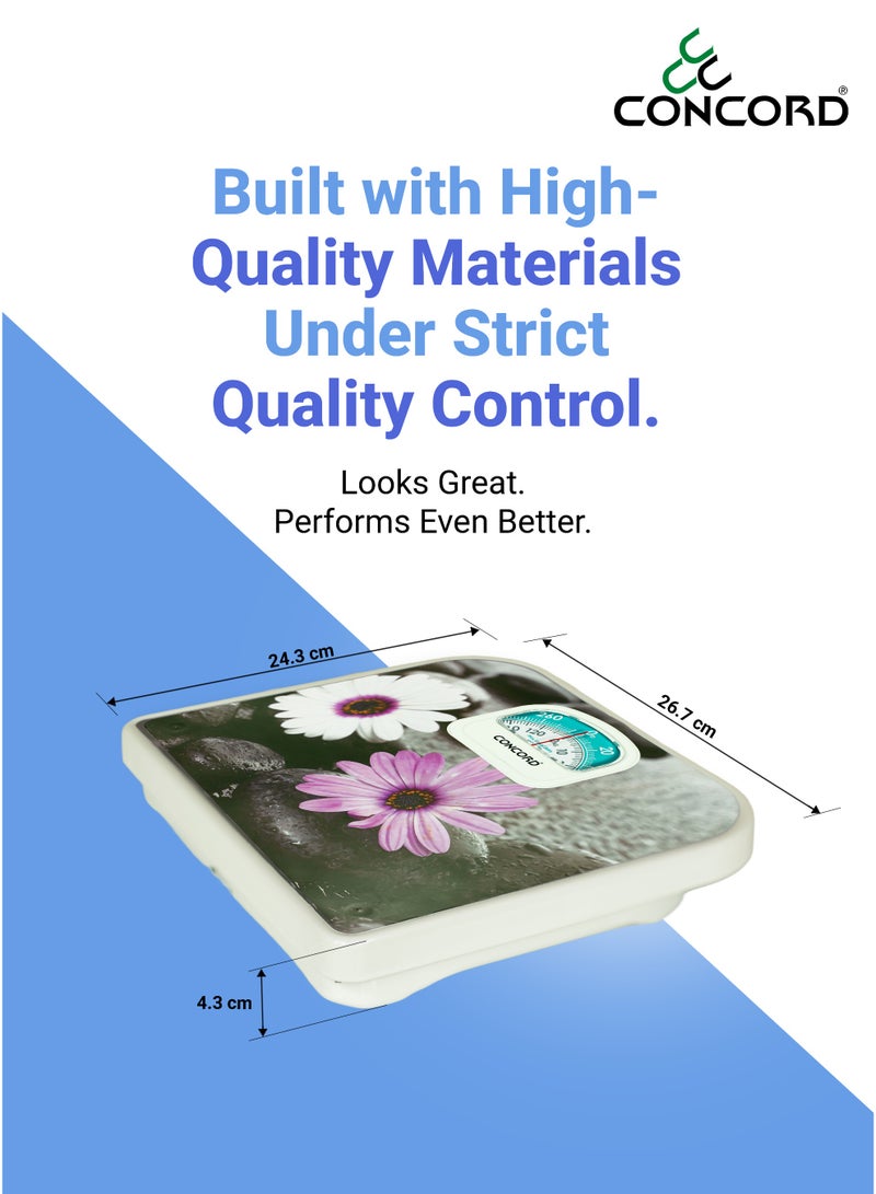 CONCORD Mechanical Personal Scale with Analog Display, No Battery Needed, Capacity upto 130kg, Dial Calibration Gear, Bathroom Human Weighing Scale, Available in Different Colors - Image 4