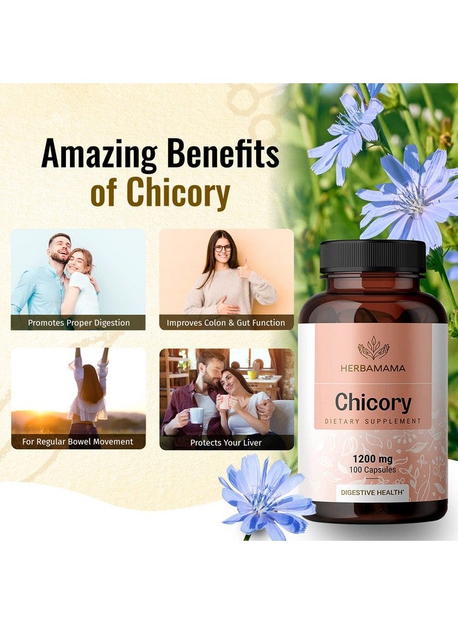 HERBAMAMA Organic Chicory Root Supplement Supports Digestion Gut Health Liver & Colon Function W/Inulin A Prebiotic Fiber Supplement Brain & Immune Booster Nongmo 100 Capsules - Image 5