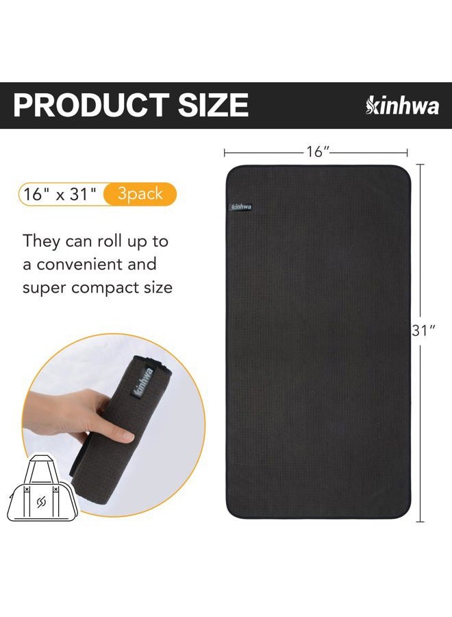 KinHwa Microfiber Workout Towel for Men Women Fast Drying Sweat Towel for Gym Lightweight Sport Fitness Exercise Towels 3 Pack Dark Brown 16Inch x 31Inch - Image 2