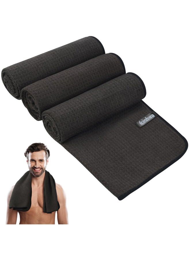 KinHwa Microfiber Workout Towel for Men Women Fast Drying Sweat Towel for Gym Lightweight Sport Fitness Exercise Towels 3 Pack Dark Brown 16Inch x 31Inch - Image 1