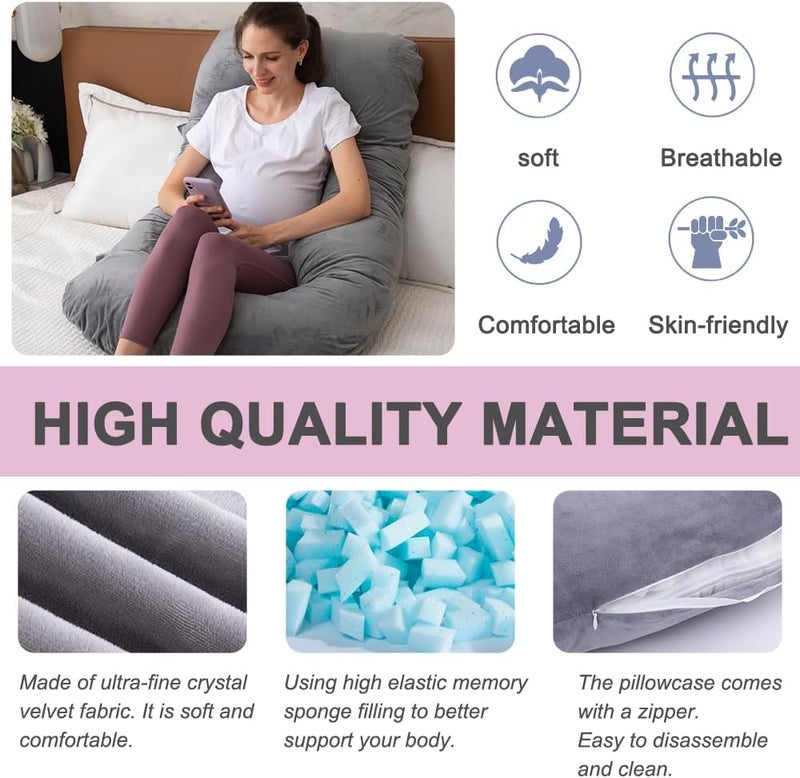 TaiBest Shredded Memory Foam Pregnancy Pillow for Sleeping, Maternity Pillow for Pregnant Women, Abdominal Support, U Shaped Full Body (Memory Foam, Grey) - Image 2