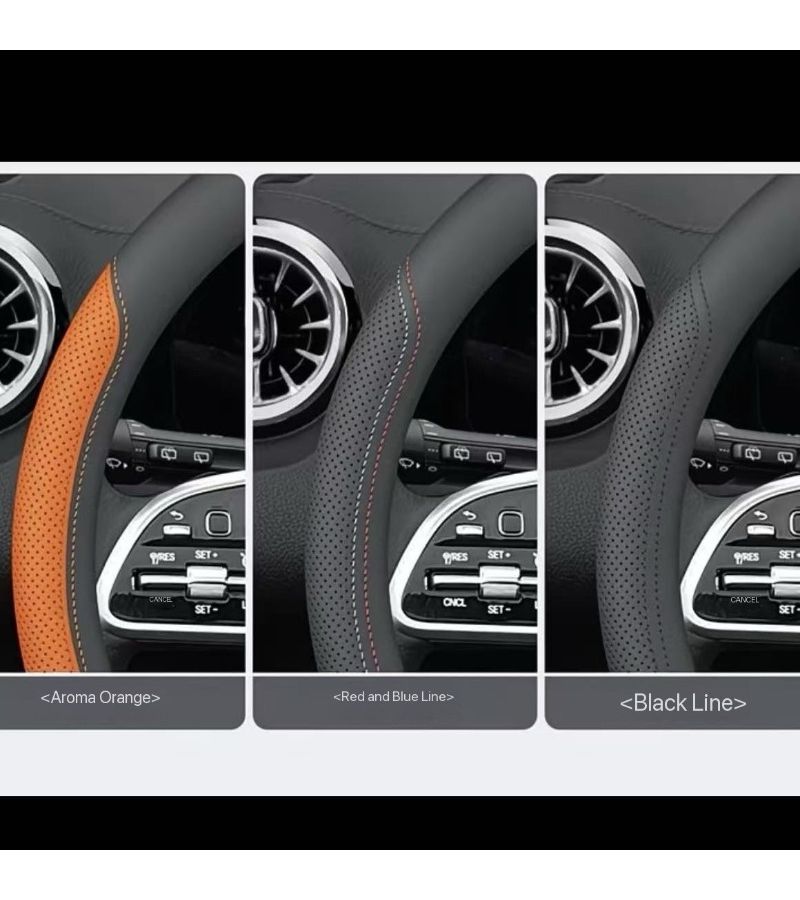 Breathable Faux Leather Steering Wheel Cover For BMW Red And Blue Lines Round Four Section Model - Image 5