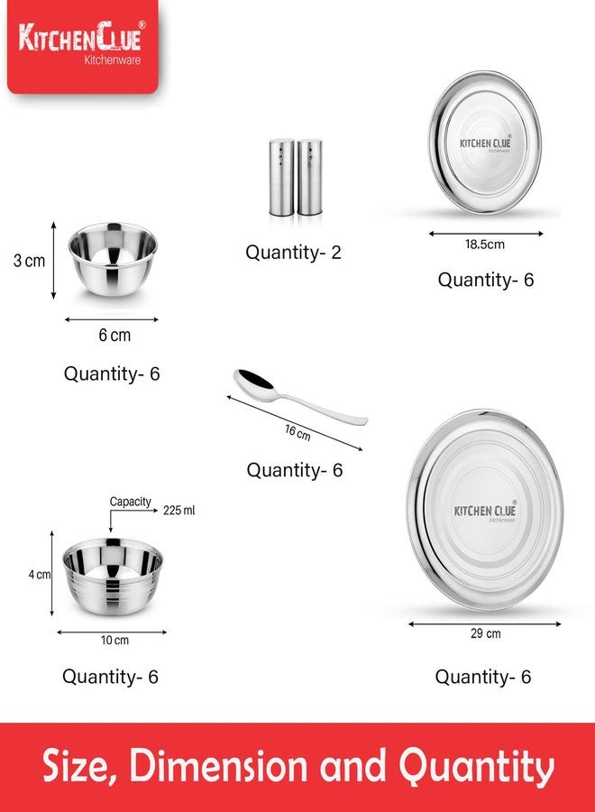 KITCHEN CLUE Stainless Steel Dinner Set for Kitchen - Pack of 52 Pcs Silver - Heavy Guage Kitchen Set for Home - Includes Full Size Dinner Plate, Premium Grade Salad Serving Bowl Set - 100% Food Safe - Image 4