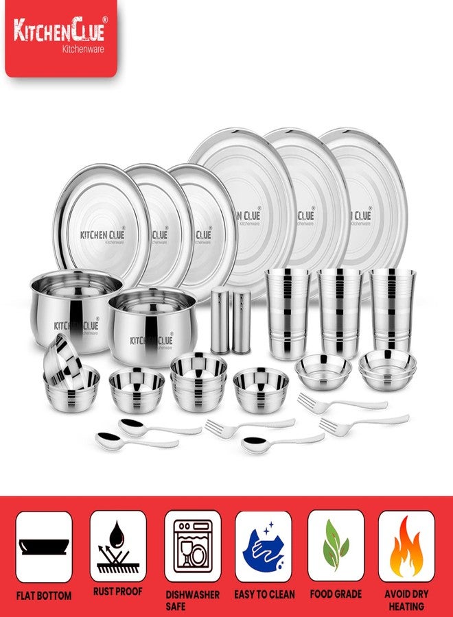 KITCHEN CLUE Stainless Steel Dinner Set for Kitchen - Pack of 52 Pcs Silver - Heavy Guage Kitchen Set for Home - Includes Full Size Dinner Plate, Premium Grade Salad Serving Bowl Set - 100% Food Safe - Image 3
