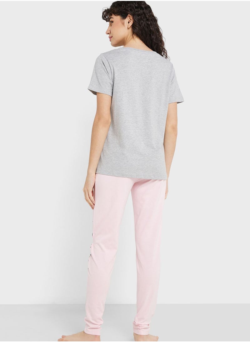 Disney - Crew Neck Graphic T-Shirt & Pyjama Set - Image 1