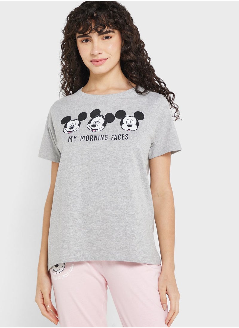 Disney - Crew Neck Graphic T-Shirt & Pyjama Set - Image 1